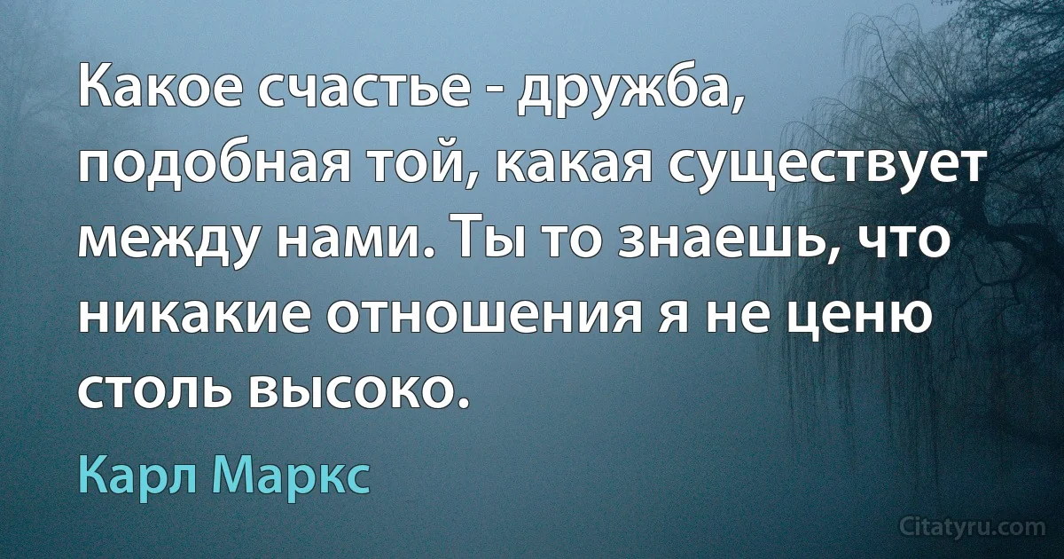 Какое счастье - дружба, подобная той, какая существует между нами. Ты то знаешь, что никакие отношения я не ценю столь высоко. (Карл Маркс)