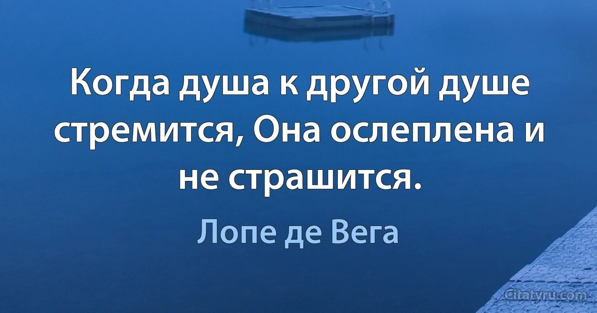 Когда душа к другой душе стремится, Она ослеплена и не страшится. (Лопе де Вега)