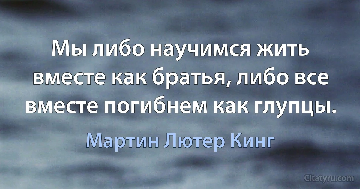 Мы либо научимся жить вместе как братья, либо все вместе погибнем как глупцы. (Мартин Лютер Кинг)