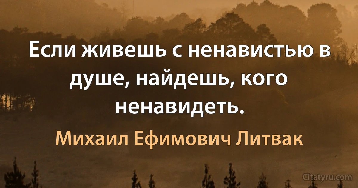 Если живешь с ненавистью в душе, найдешь, кого ненавидеть. (Михаил Ефимович Литвак)