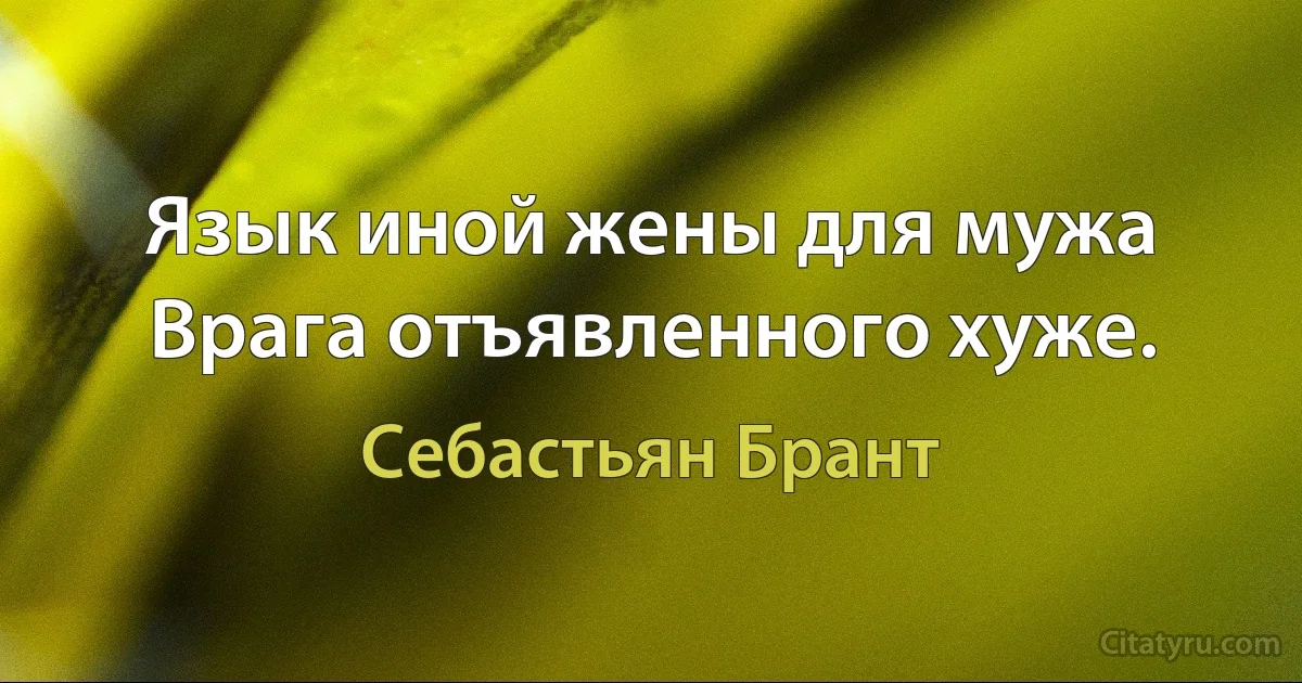 Язык иной жены для мужа 
Врага отъявленного хуже. (Себастьян Брант)