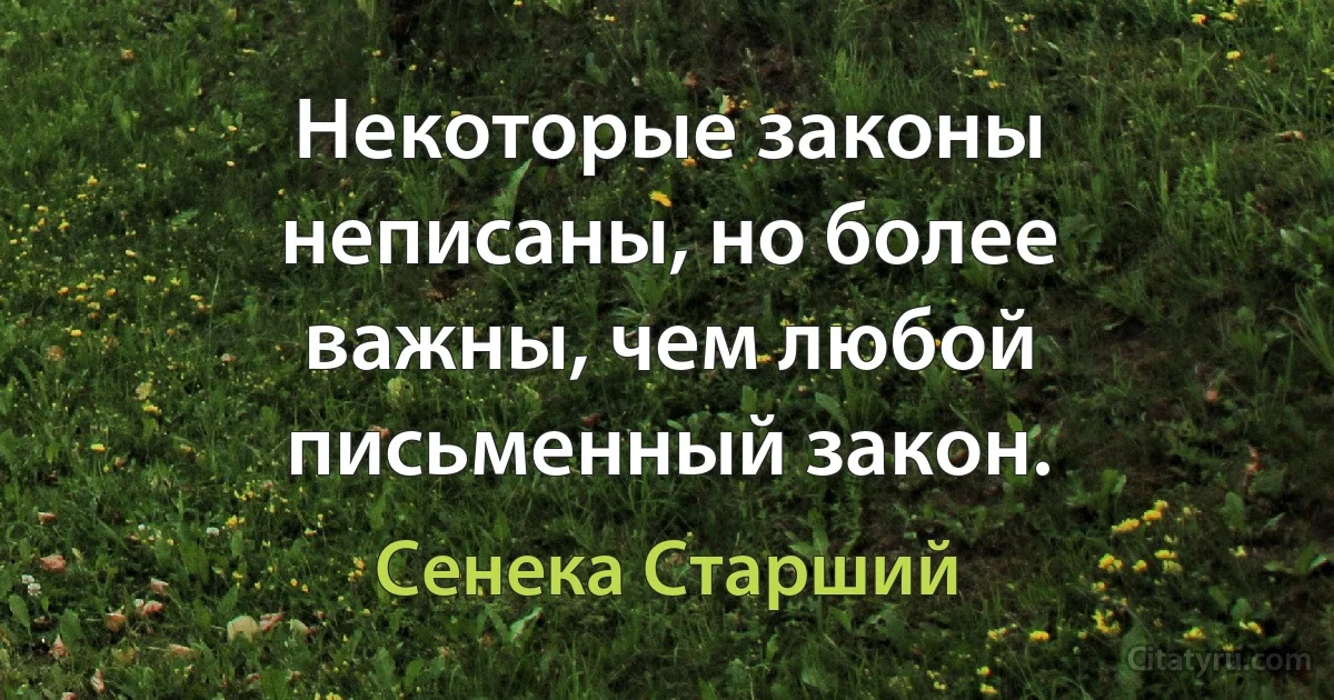 Некоторые законы неписаны, но более важны, чем любой письменный закон. (Сенека Старший)