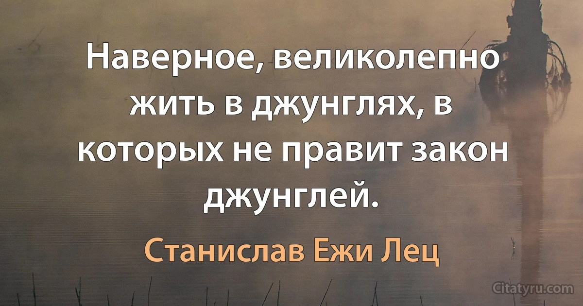 Наверное, великолепно жить в джунглях, в которых не правит закон джунглей. (Станислав Ежи Лец)