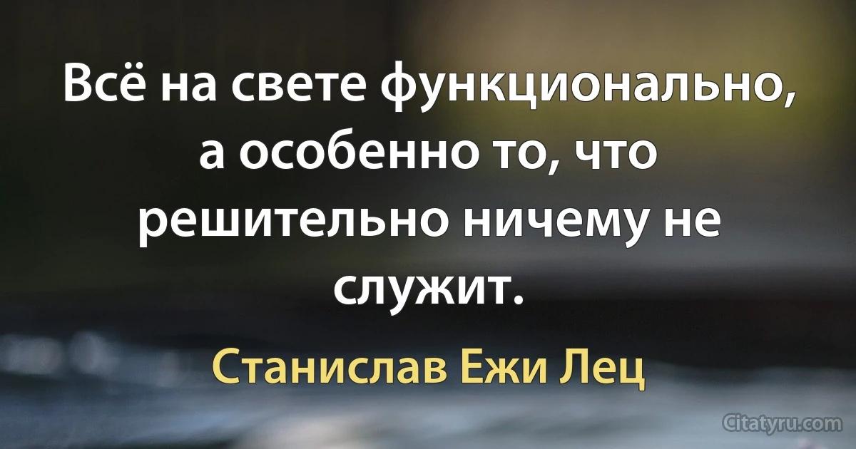 Всё на свете функционально, а особенно то, что решительно ничему не служит. (Станислав Ежи Лец)