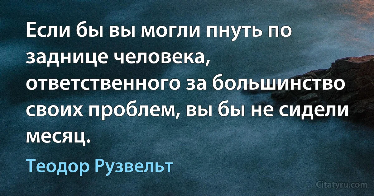 Если бы вы могли пнуть по заднице человека, ответственного за большинство своих проблем, вы бы не сидели месяц. (Теодор Рузвельт)