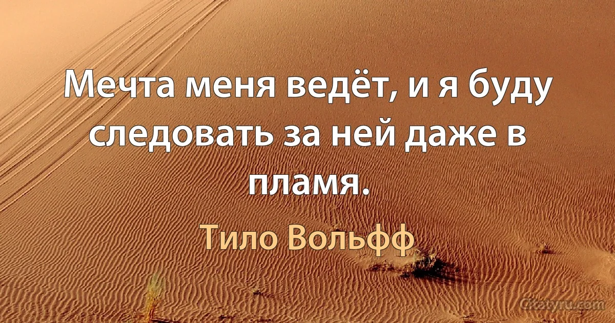 Мечта меня ведёт, и я буду следовать за ней даже в пламя. (Тило Вольфф)