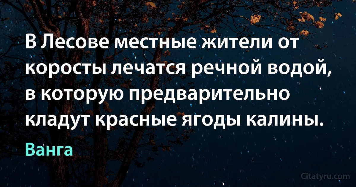 В Лесове местные жители от коросты лечатся речной водой, в которую предварительно кладут красные ягоды калины. (Ванга)