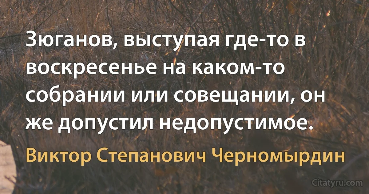 Зюганов, выступая где-то в воскресенье на каком-то собрании или совещании, он же допустил недопустимое. (Виктор Степанович Черномырдин)