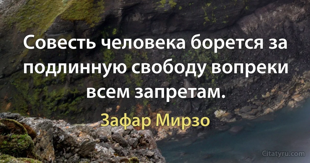 Совесть человека борется за подлинную свободу вопреки всем запретам. (Зафар Мирзо)