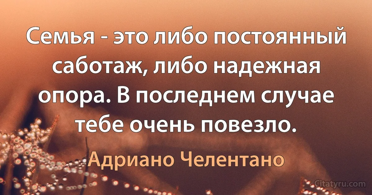 Семья - это либо постоянный саботаж, либо надежная опора. В последнем случае тебе очень повезло. (Адриано Челентано)