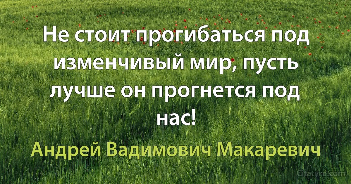 Не стоит прогибаться под изменчивый мир, пусть лучше он прогнется под нас! (Андрей Вадимович Макаревич)