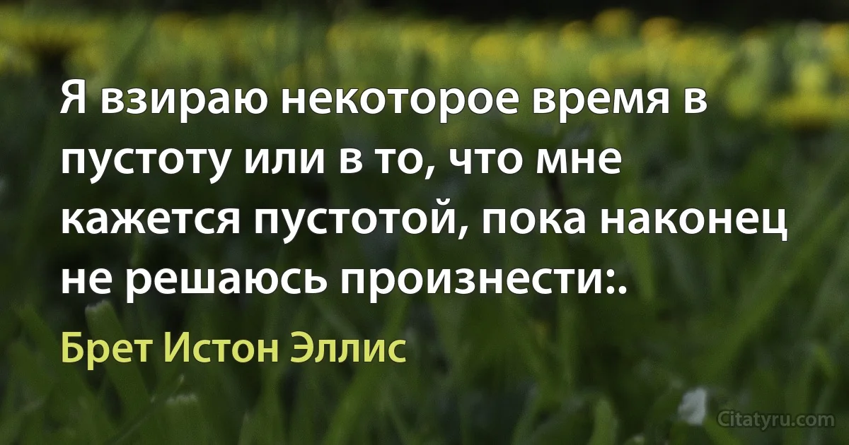 Я взираю некоторое время в пустоту или в то, что мне кажется пустотой, пока наконец не решаюсь произнести:. (Брет Истон Эллис)