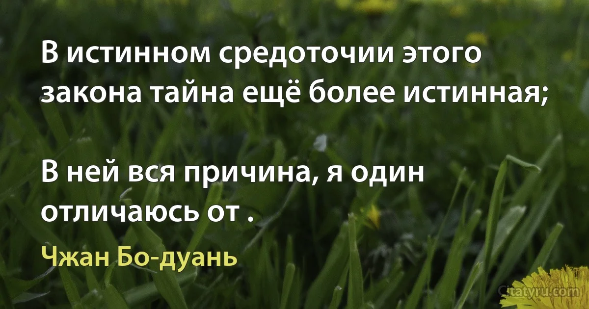 В истинном средоточии этого закона тайна ещё более истинная;

В ней вся причина, я один отличаюсь от . (Чжан Бо-дуань)