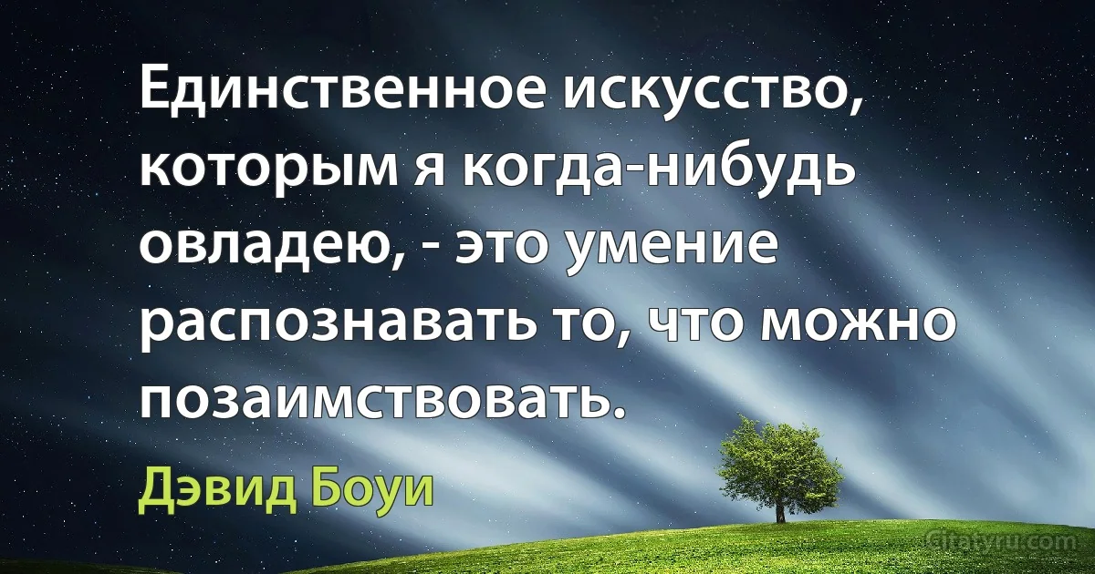 Единственное искусство, которым я когда-нибудь овладею, - это умение распознавать то, что можно позаимствовать. (Дэвид Боуи)