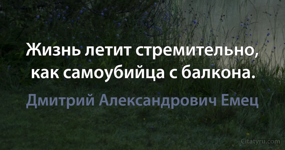 Жизнь летит стремительно, как самоубийца с балкона. (Дмитрий Александрович Емец)