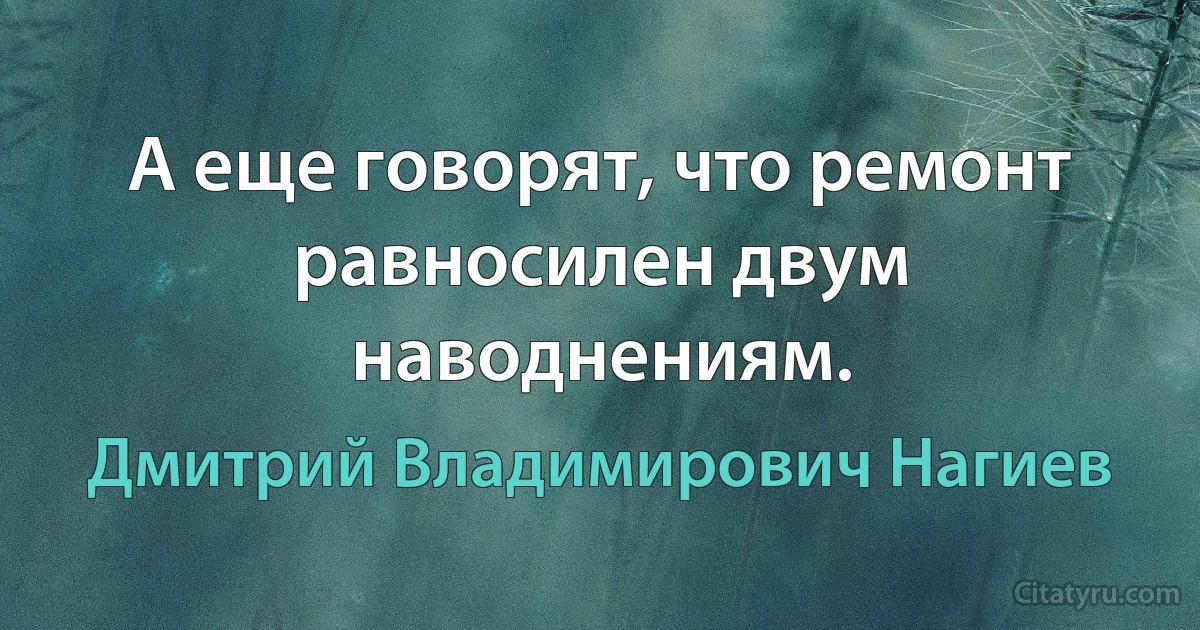 А еще говорят, что ремонт равносилен двум наводнениям. (Дмитрий Владимирович Нагиев)