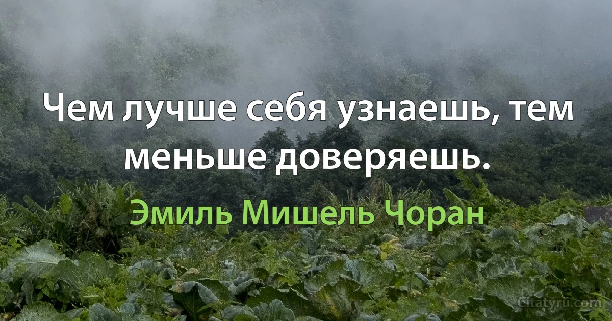 Чем лучше себя узнаешь, тем меньше доверяешь. (Эмиль Мишель Чоран)