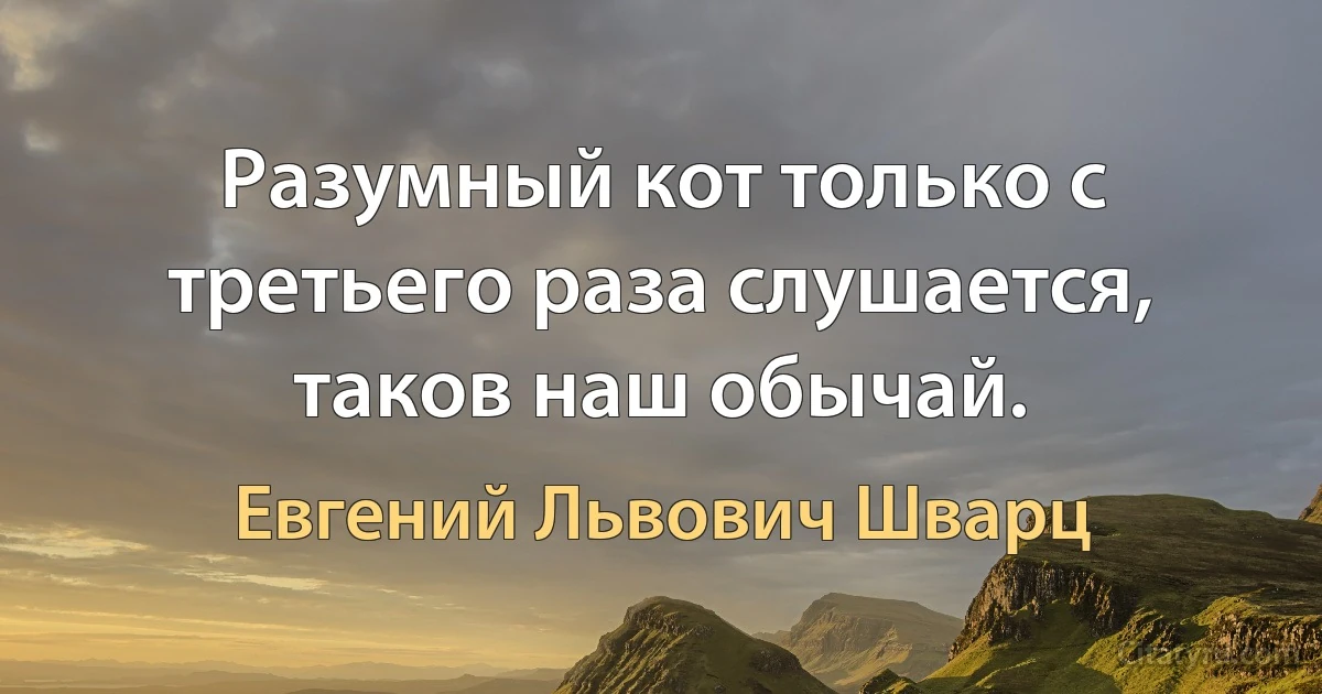 Разумный кот только с третьего раза слушается, таков наш обычай. (Евгений Львович Шварц)