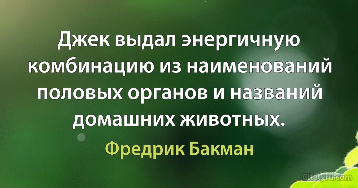 Джек выдал энергичную комбинацию из наименований половых органов и названий домашних животных. (Фредрик Бакман)