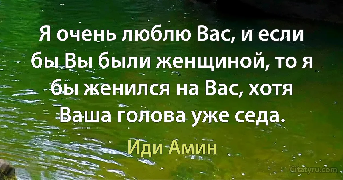 Я очень люблю Вас, и если бы Вы были женщиной, то я бы женился на Вас, хотя Ваша голова уже седа. (Иди Амин)