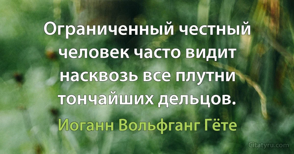 Ограниченный честный человек часто видит насквозь все плутни тончайших дельцов. (Иоганн Вольфганг Гёте)