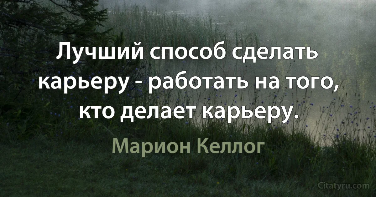 Лучший способ сделать карьеру - работать на того, кто делает карьеру. (Марион Келлог)