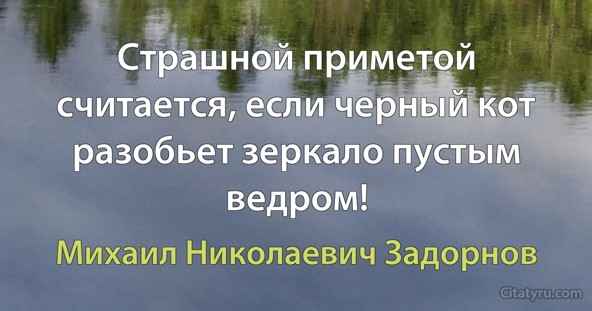 Страшной приметой считается, если черный кот разобьет зеркало пустым ведром! (Михаил Николаевич Задорнов)