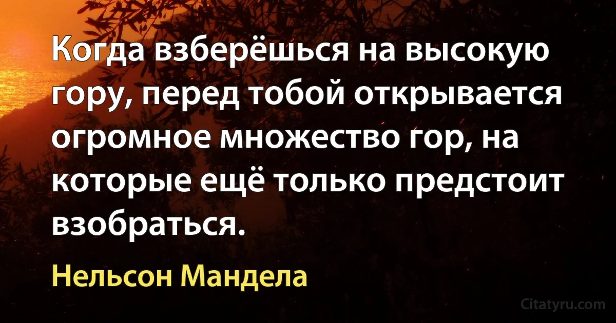 Когда взберёшься на высокую гору, перед тобой открывается огромное множество гор, на которые ещё только предстоит взобраться. (Нельсон Мандела)