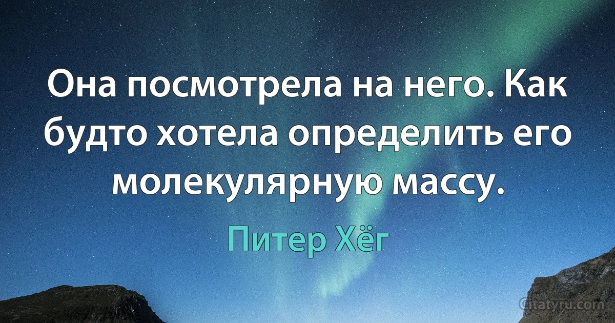 Она посмотрела на него. Как будто хотела определить его молекулярную массу. (Питер Хёг)