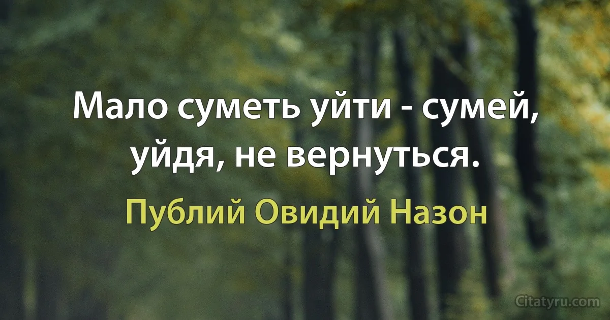 Мало суметь уйти - сумей, уйдя, не вернуться. (Публий Овидий Назон)