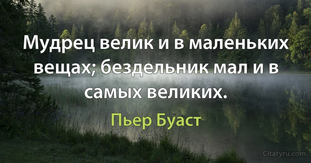 Мудрец велик и в маленьких вещах; бездельник мал и в самых великих. (Пьер Буаст)