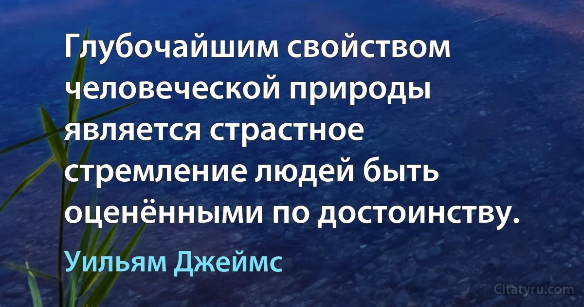 Глубочайшим свойством человеческой природы является страстное стремление людей быть оценёнными по достоинству. (Уильям Джеймс)