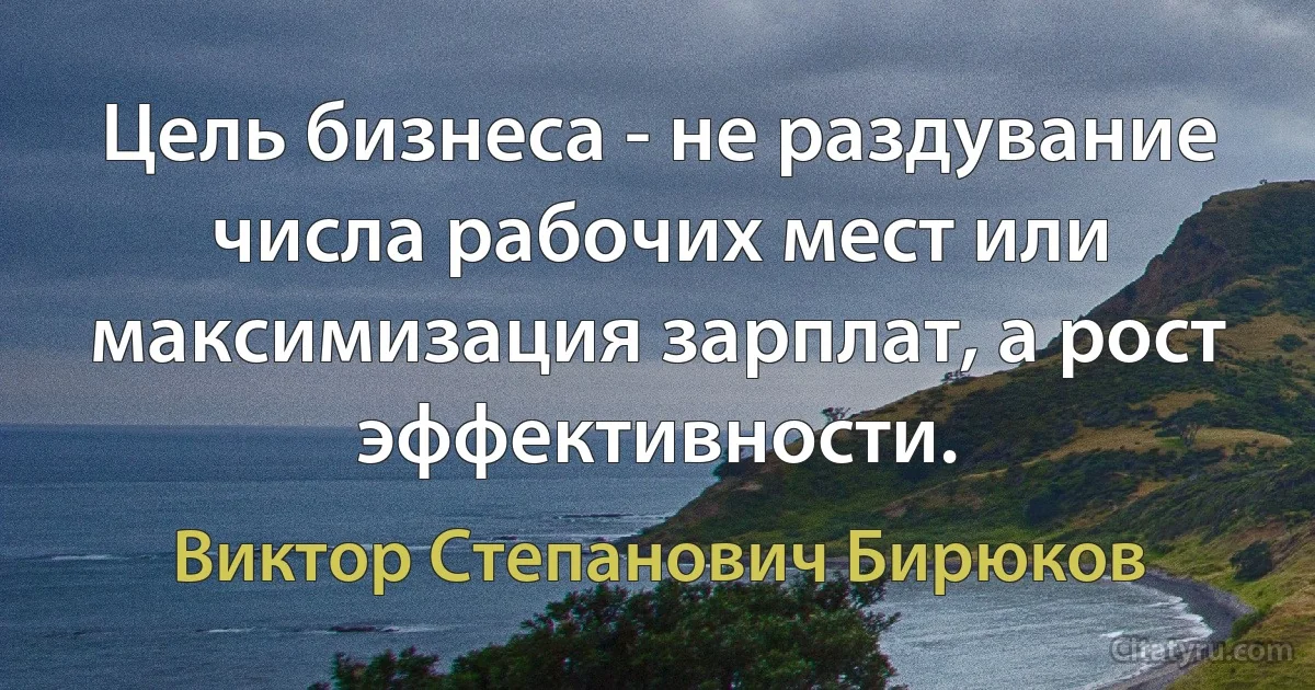 Цель бизнеса - не раздувание числа рабочих мест или максимизация зарплат, а рост эффективности. (Виктор Степанович Бирюков)