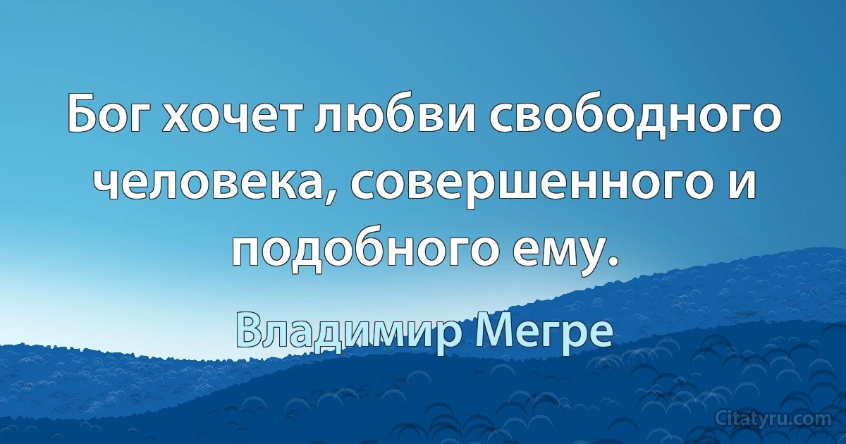 Бог хочет любви свободного человека, совершенного и подобного ему. (Владимир Мегре)