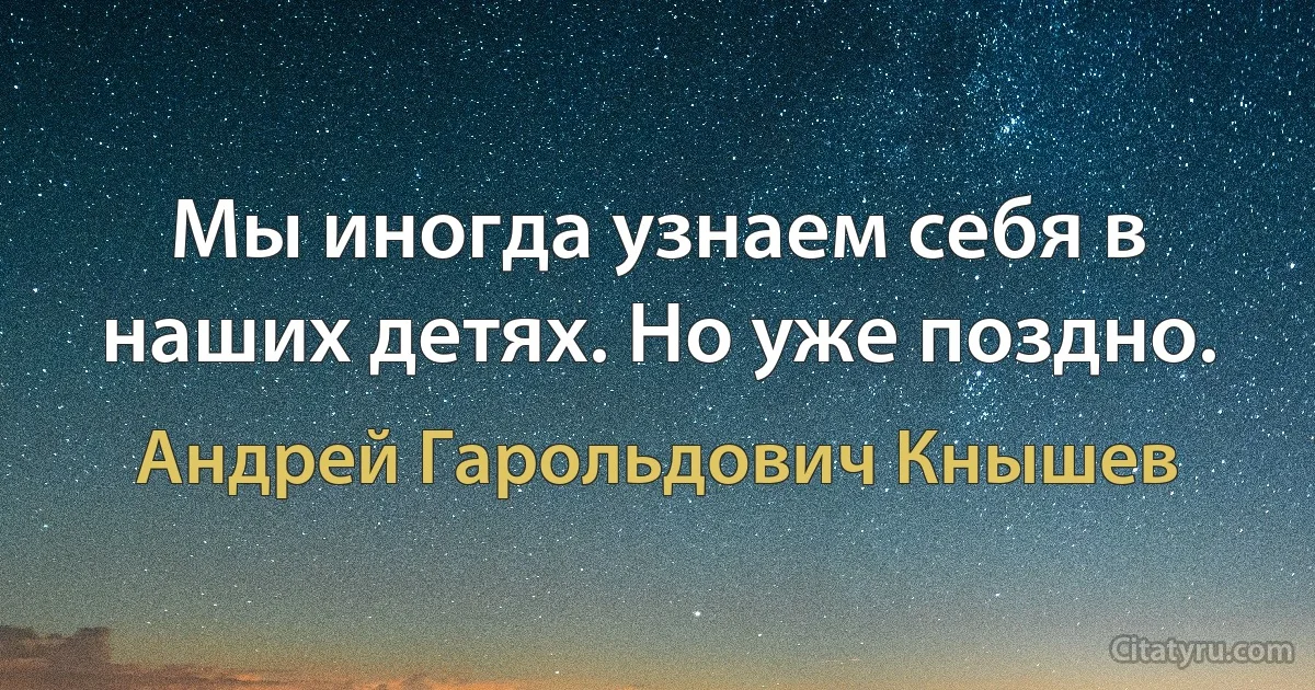 Мы иногда узнаем себя в наших детях. Но уже поздно. (Андрей Гарольдович Кнышев)