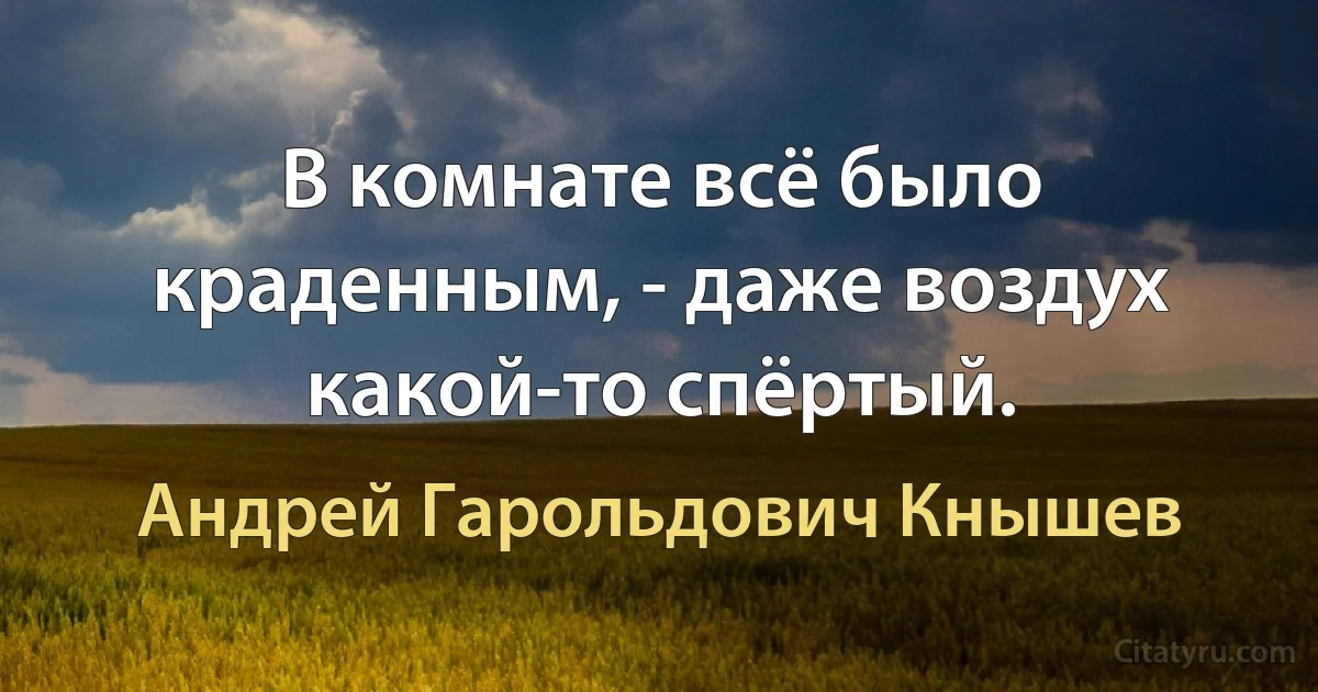 В комнате всё было краденным, - даже воздух какой-то спёртый. (Андрей Гарольдович Кнышев)