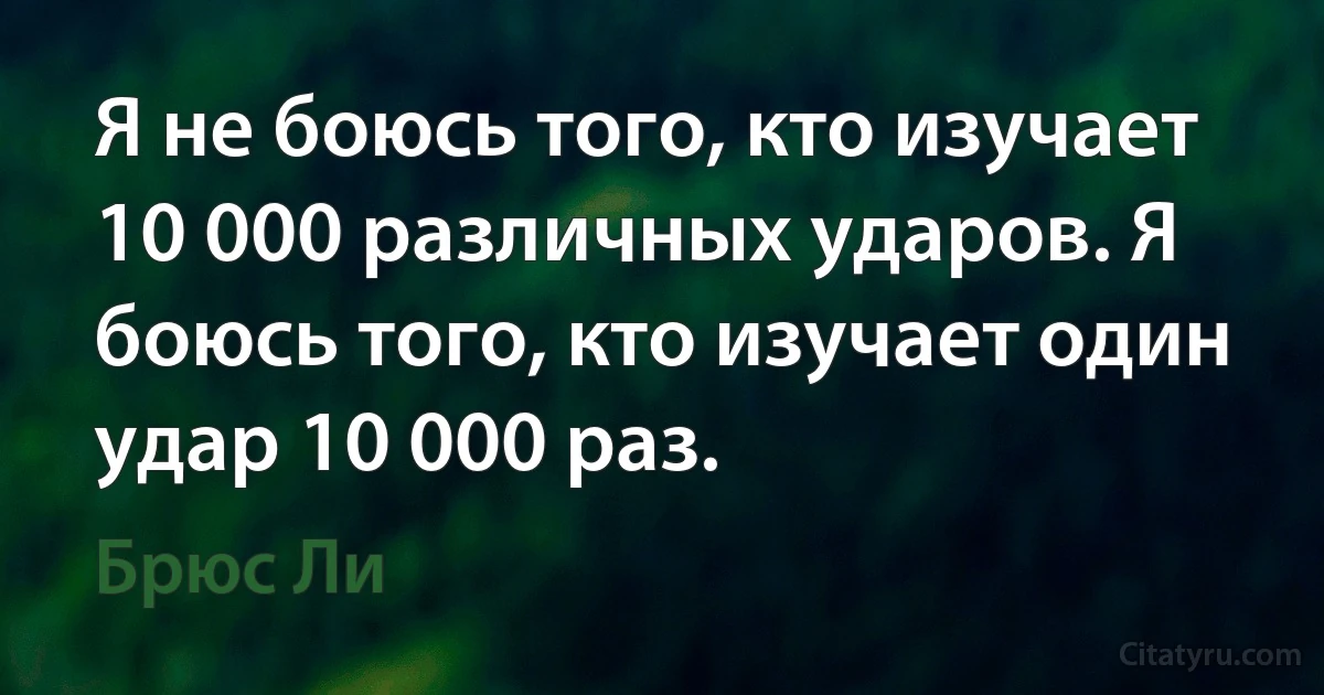 Я не боюсь того, кто изучает 10 000 различных ударов. Я боюсь того, кто изучает один удар 10 000 раз. (Брюс Ли)