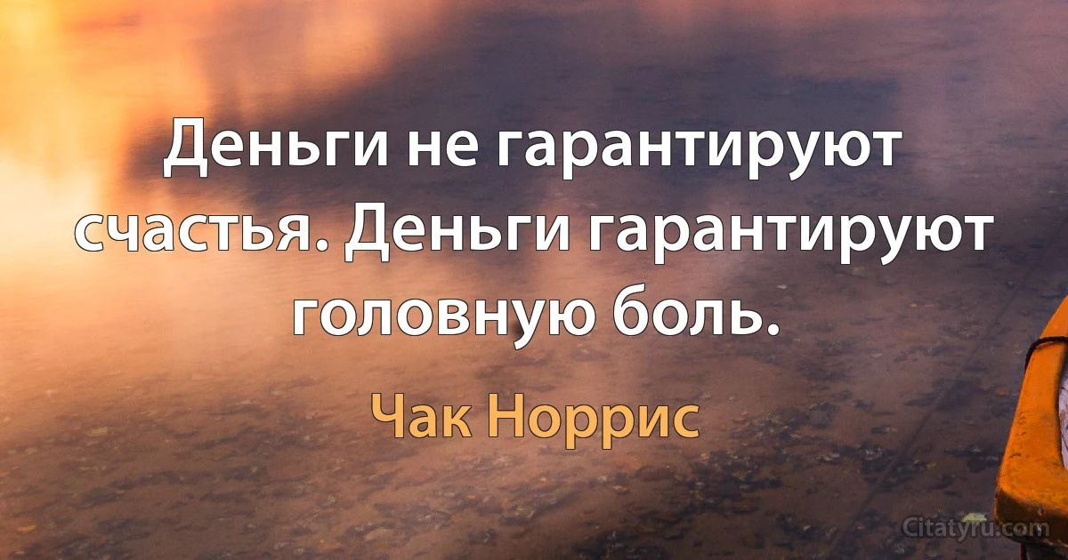 Деньги не гарантируют счастья. Деньги гарантируют головную боль. (Чак Норрис)