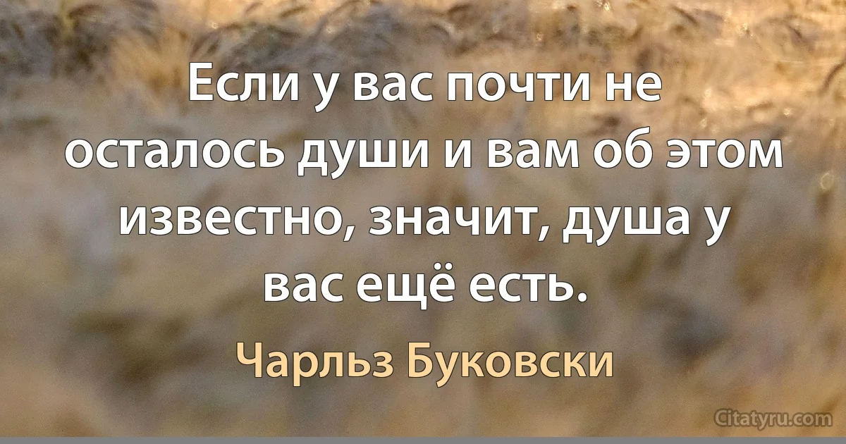 Если у вас почти не осталось души и вам об этом известно, значит, душа у вас ещё есть. (Чарльз Буковски)