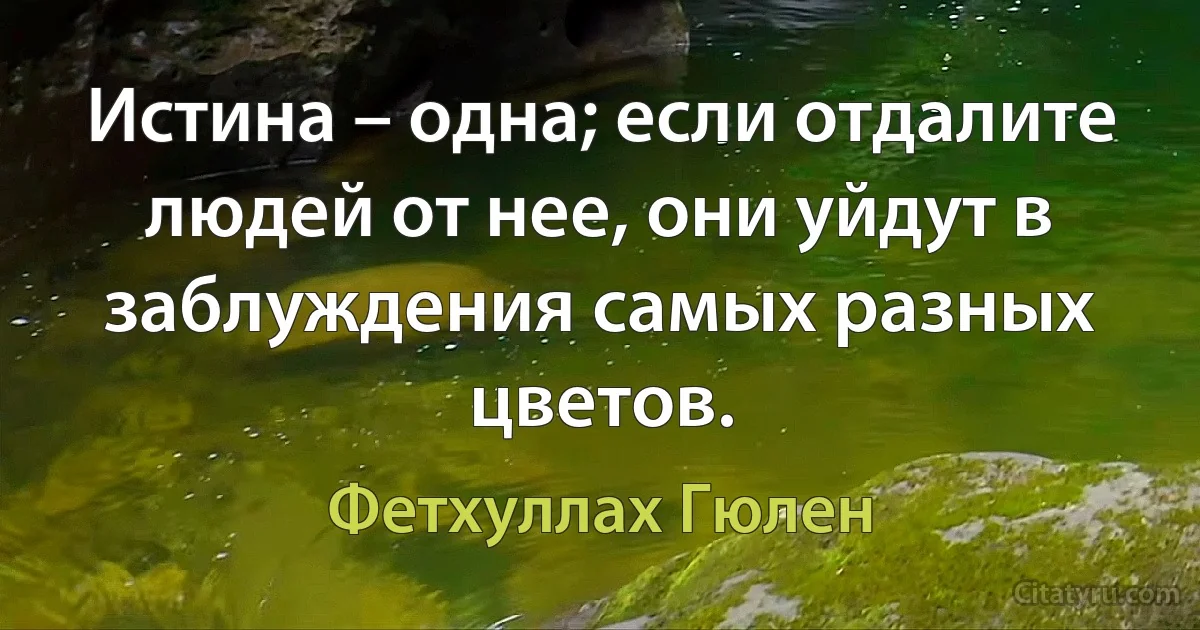 Истина – одна; если отдалите людей от нее, они уйдут в заблуждения самых разных цветов. (Фетхуллах Гюлен)