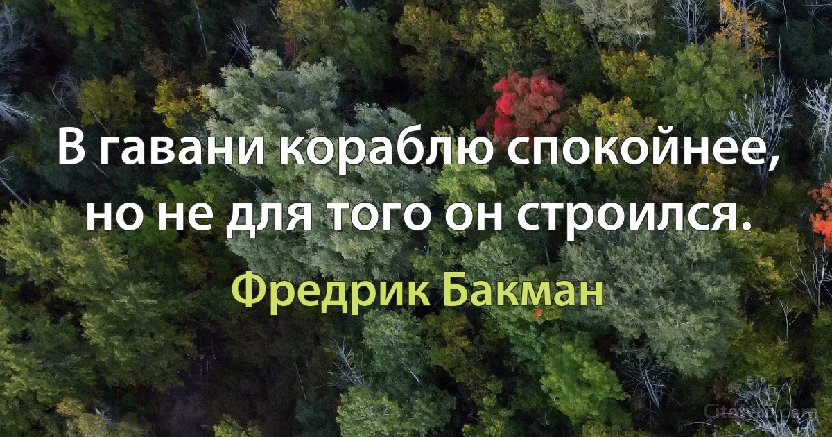 В гавани кораблю спокойнее, но не для того он строился. (Фредрик Бакман)