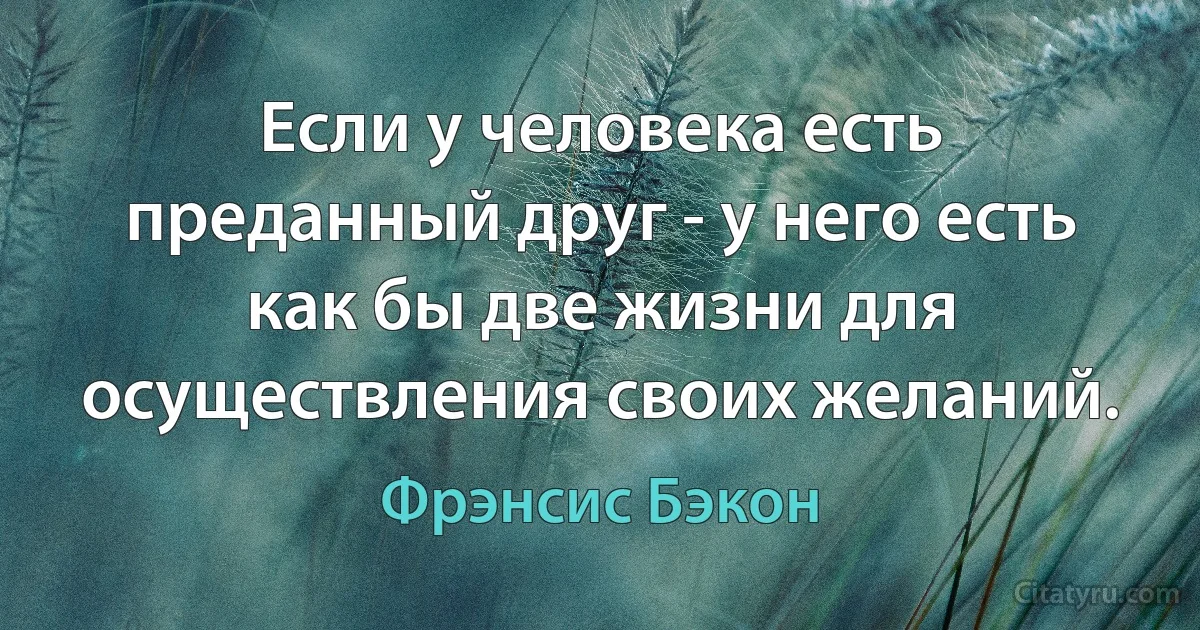 Если у человека есть преданный друг - у него есть как бы две жизни для осуществления своих желаний. (Фрэнсис Бэкон)