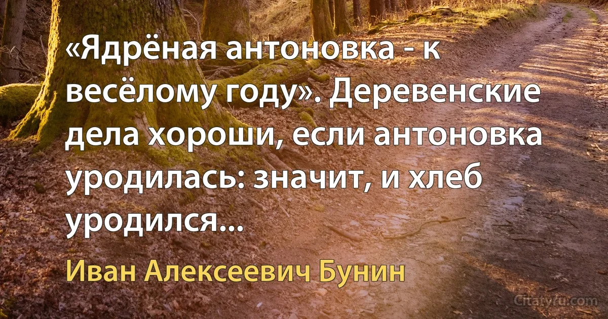 «Ядрёная антоновка - к весёлому году». Деревенские дела хороши, если антоновка уродилась: значит, и хлеб уродился... (Иван Алексеевич Бунин)