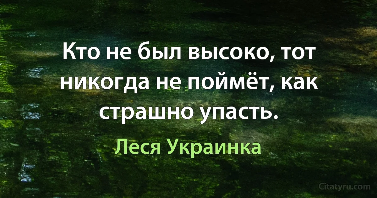 Кто не был высоко, тот никогда не поймёт, как страшно упасть. (Леся Украинка)