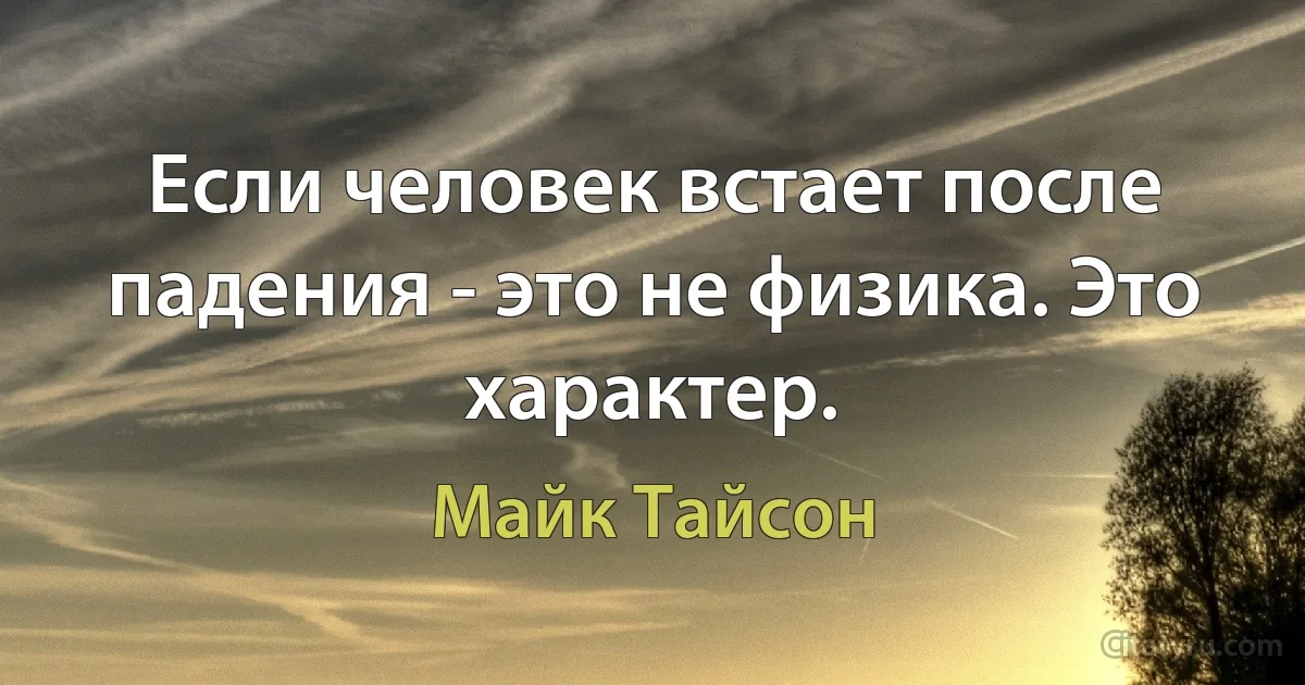 Если человек встает после падения - это не физика. Это характер. (Майк Тайсон)