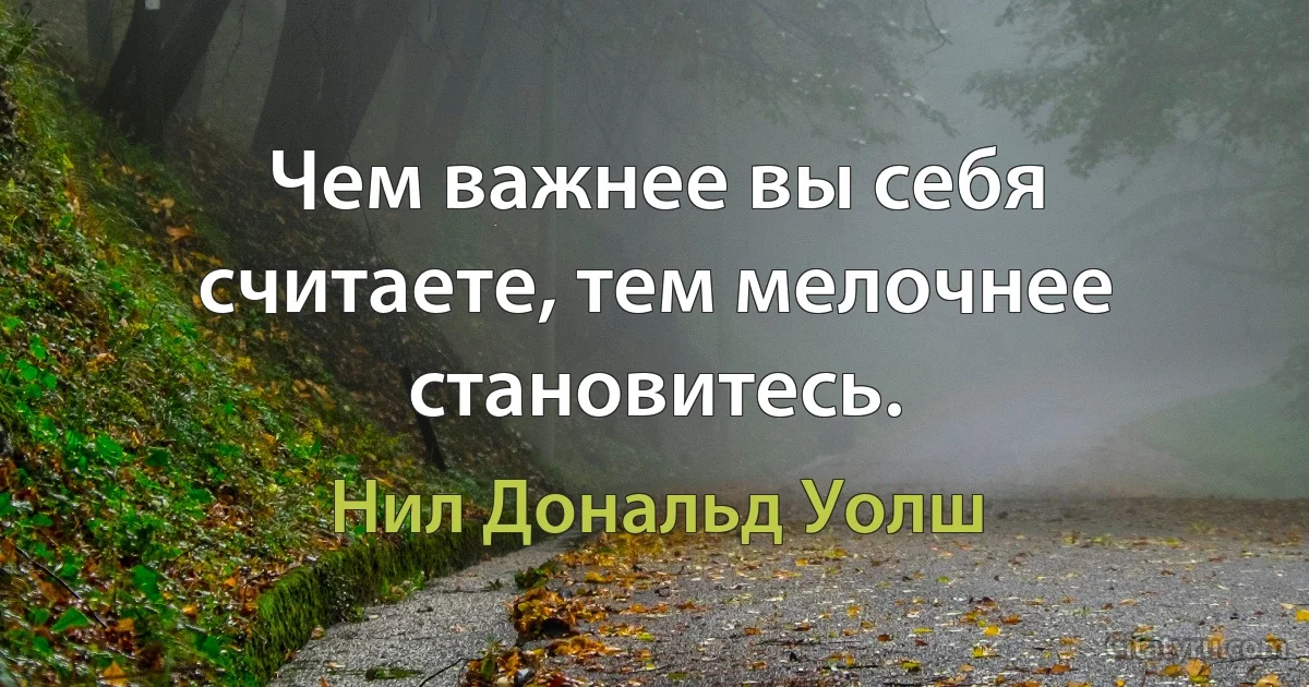 Чем важнее вы себя считаете, тем мелочнее становитесь. (Нил Дональд Уолш)