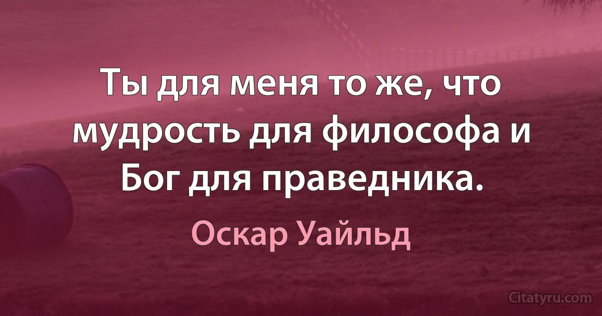 Ты для меня то же, что мудрость для философа и Бог для праведника. (Оскар Уайльд)