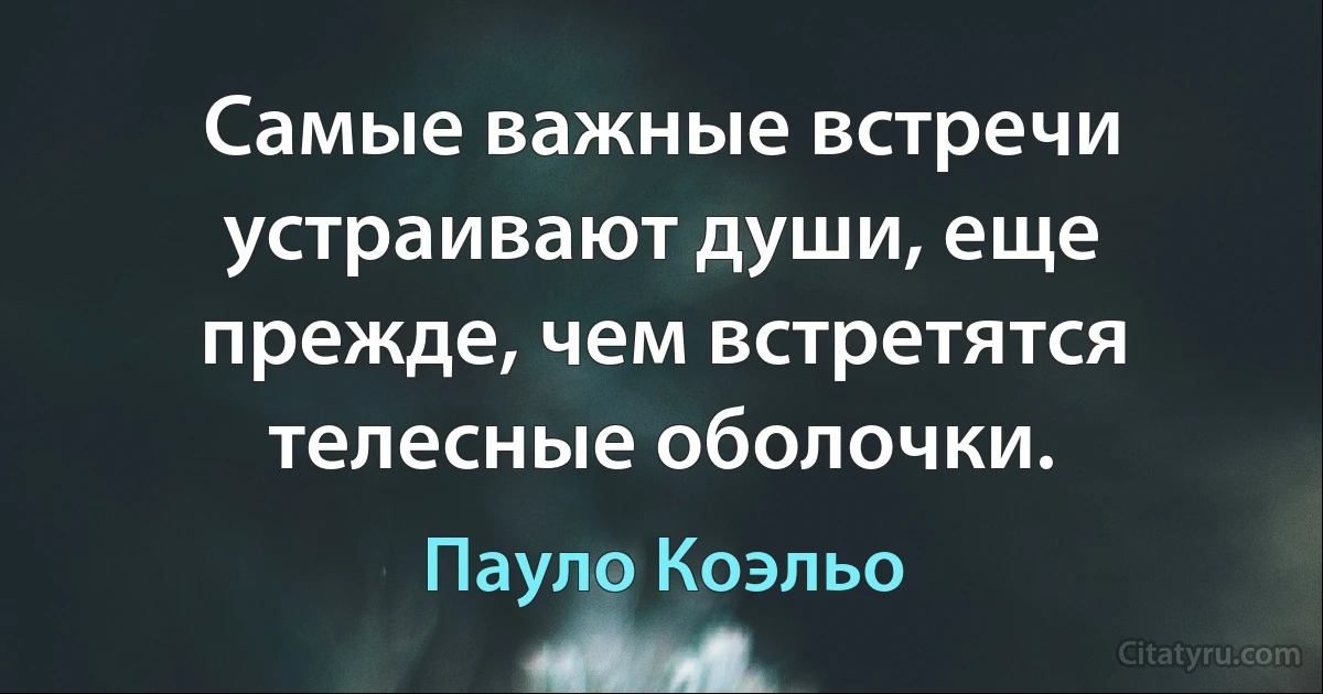 Cамые важные встречи устраивают души, еще прежде, чем встретятся телесные оболочки. (Пауло Коэльо)