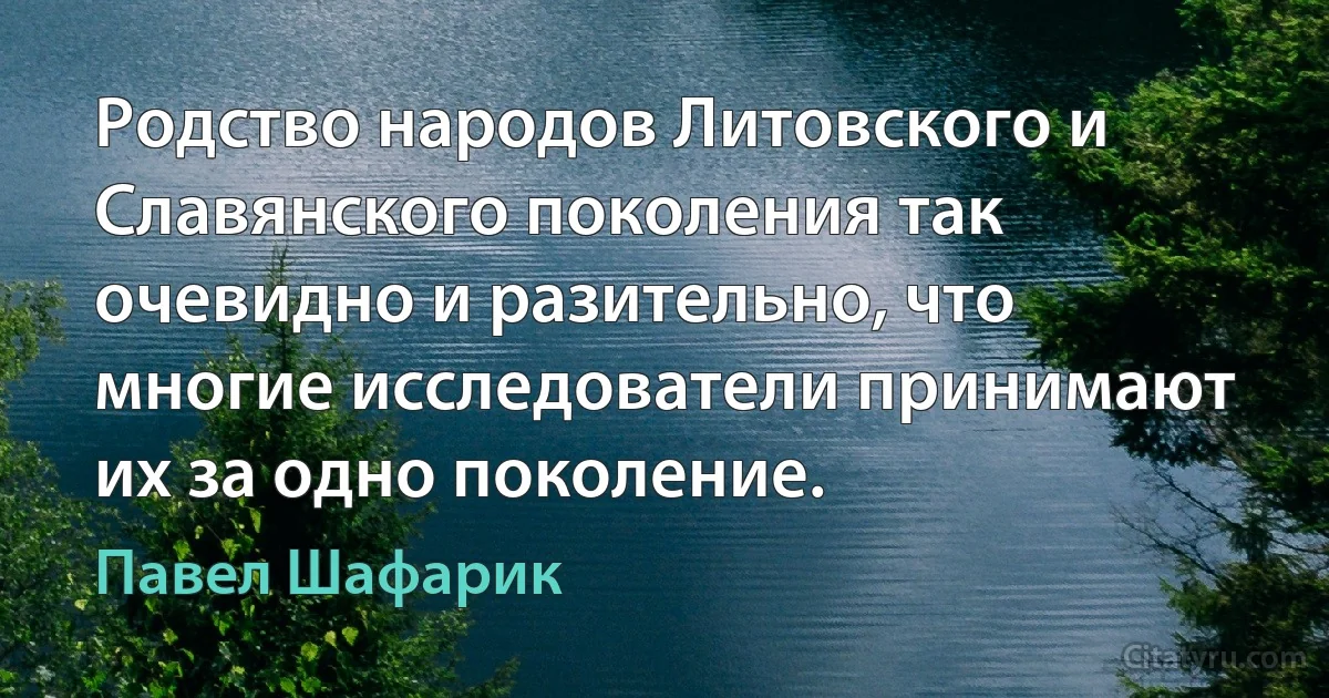 Родство народов Литовского и Славянского поколения так очевидно и разительно, что многие исследователи принимают их за одно поколение. (Павел Шафарик)