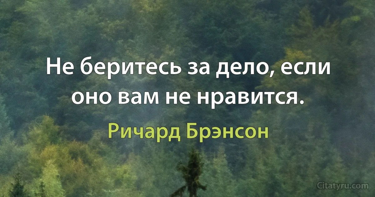 Не беритесь за дело, если оно вам не нравится. (Ричард Брэнсон)